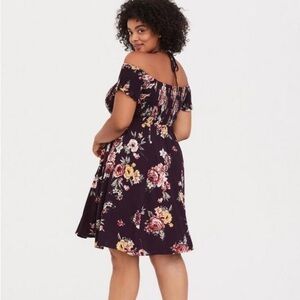 Torrid Burgundy Purple Floral Halter Smocked Halter Dress Size 0